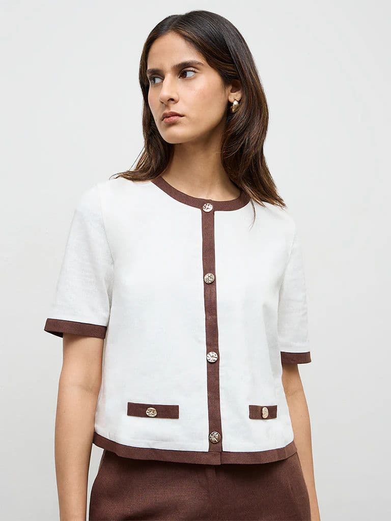 Wardrobe Off-White Contrast-Detailed Cotton Blouse — photo 2