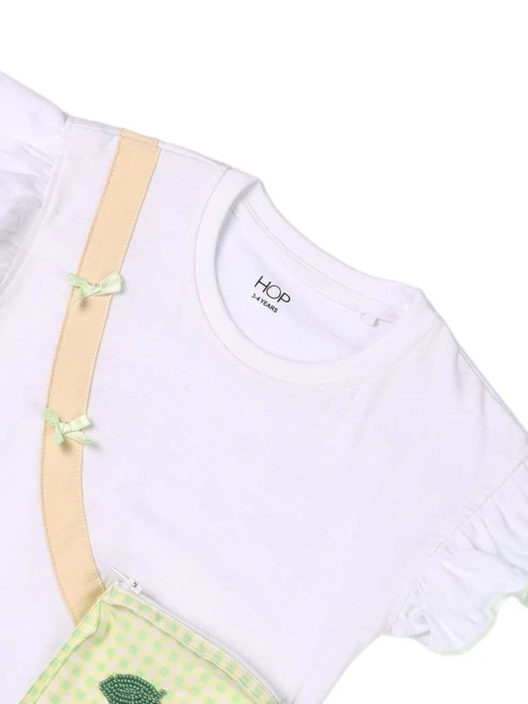 HOP Kids Girls White Cherry Gingham Bag Cotton T-Shirt — photo 5