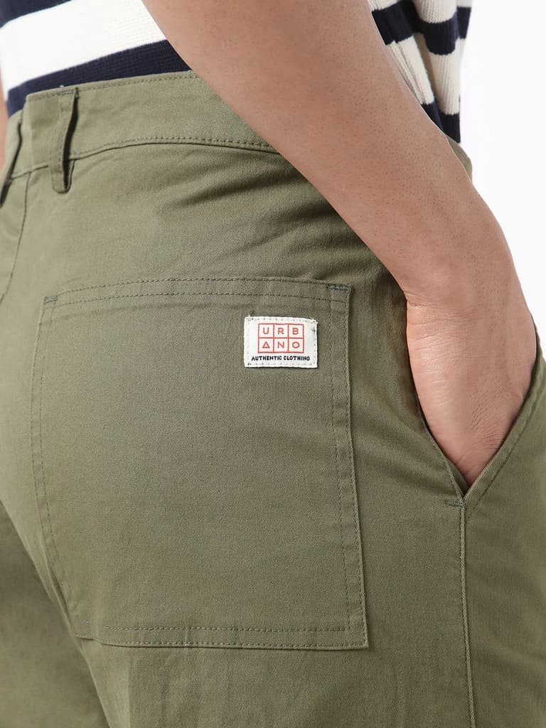 Men's Olive Regular Fit Solid Cargo Chino Pant with 6 Pockets Stretchable — photo 7