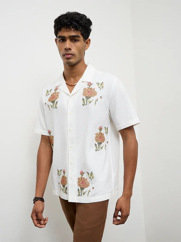 ETA Off-White Embroidered Relaxed-Fit Cotton-Blend Shirt — photo 2