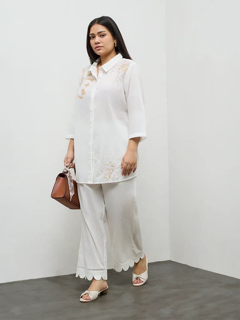 Diza White Floral Embroidered Cotton Tunic — photo 2