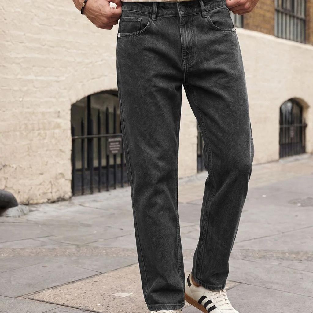 Men's Grey Relaxed Fit Washed Denim Jeans Non-Stretchable