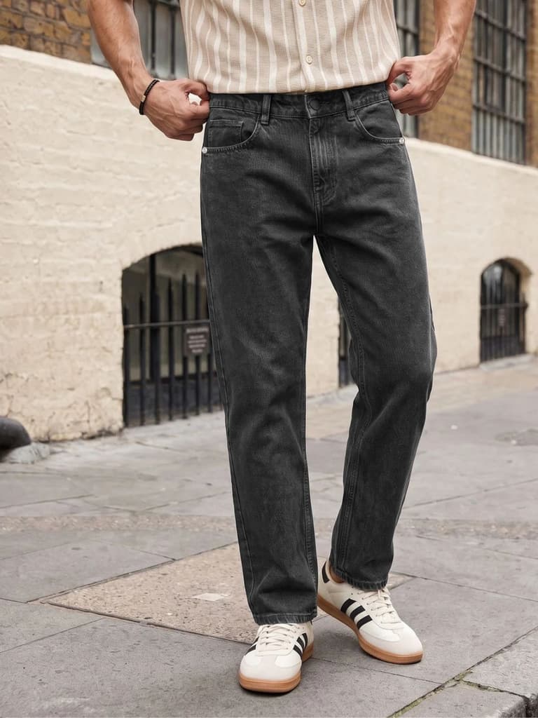 Men's Grey Relaxed Fit Washed Denim Jeans Non-Stretchable — 28 / Grey