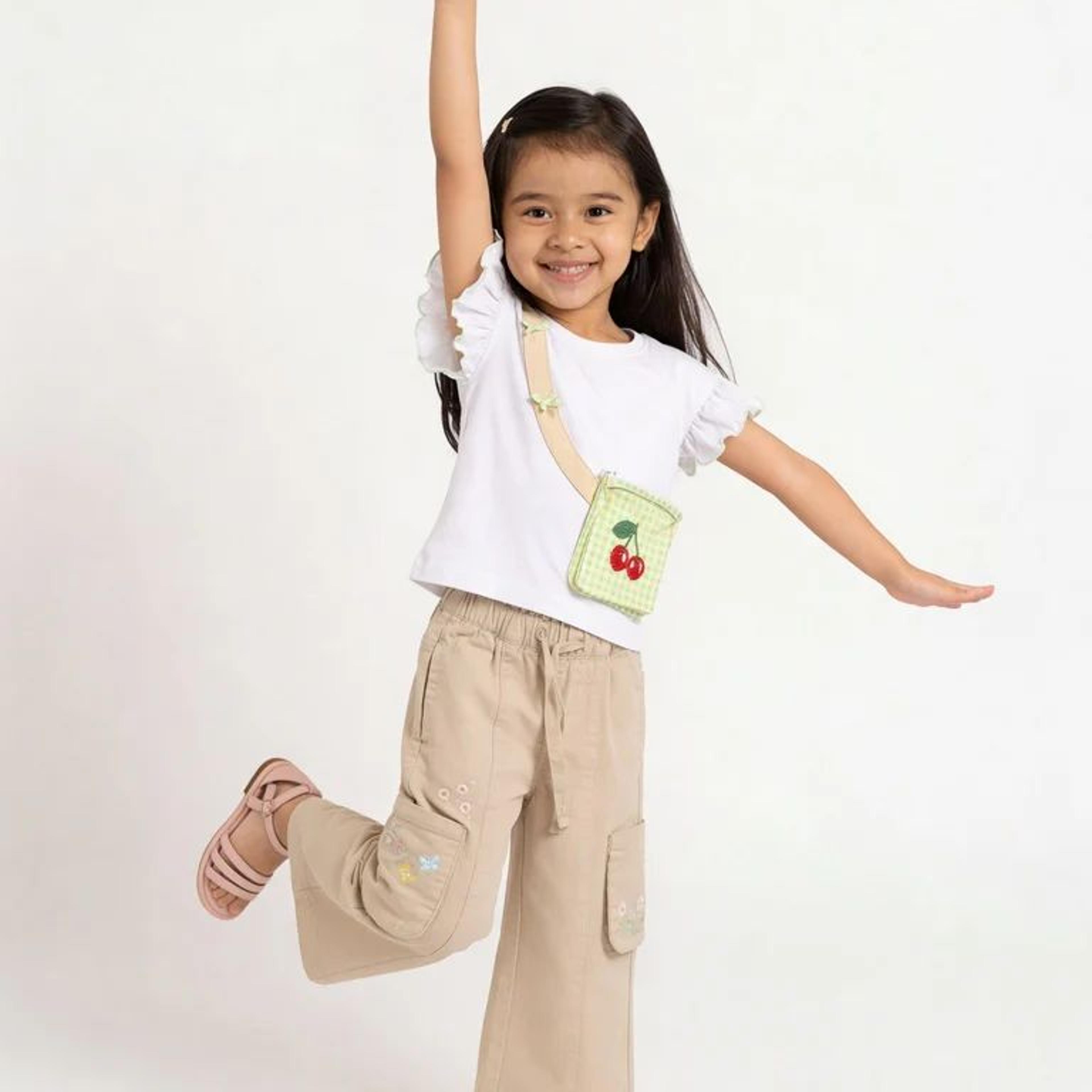 HOP Kids Girls White Cherry Gingham Bag Cotton T-Shirt