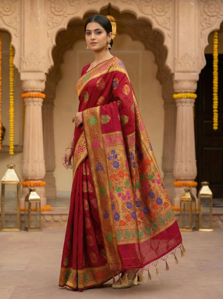 MIMOSA Women's Woven Design Paithani Style Art Silk Saree with Blouse Piece - Maroon ( SA00003125MRFREE ) — photo 3