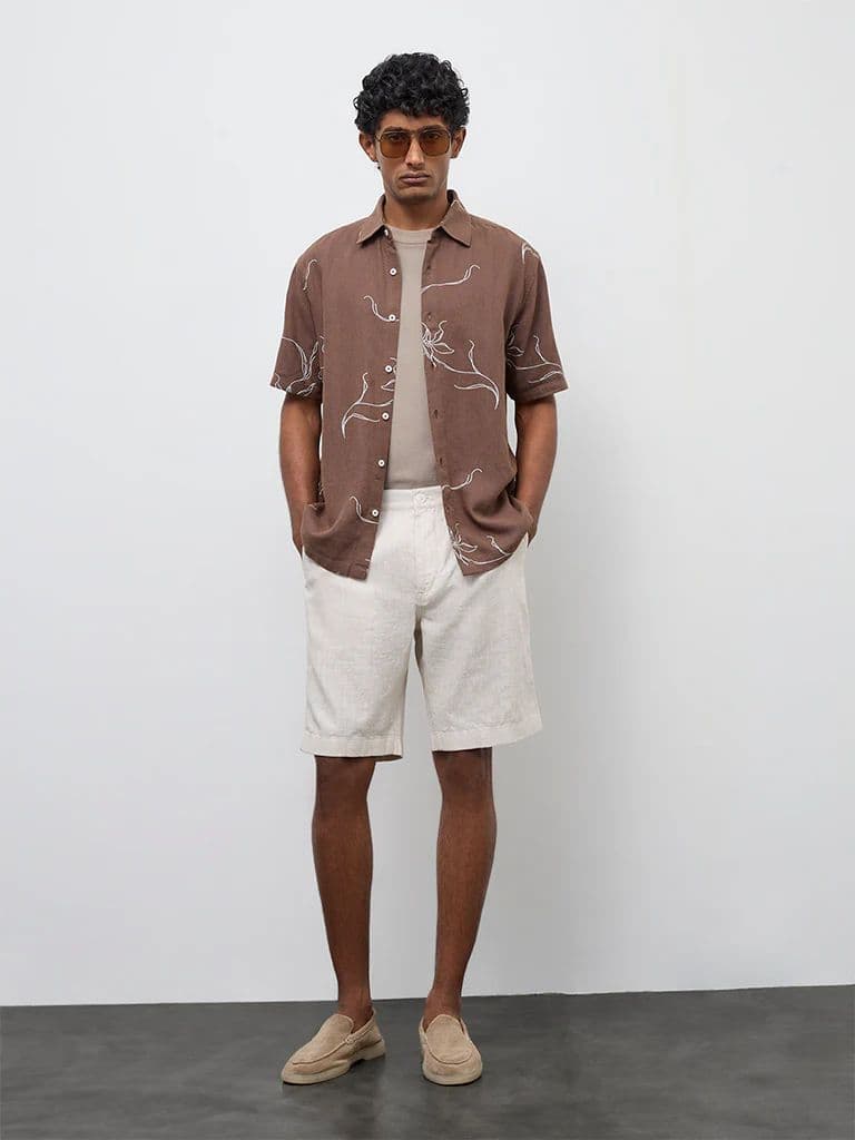 Ascot Off-White Relaxed-Fit Mid-Rise Cotton-Blend Shorts