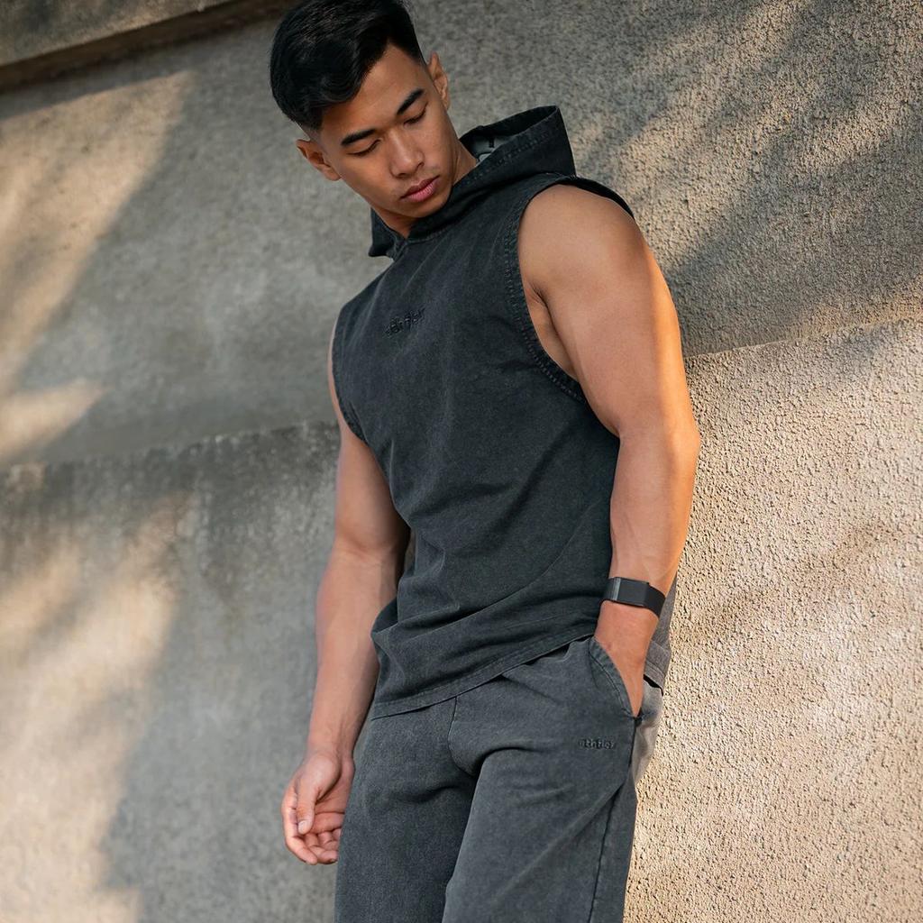 Acid Wash Sleeveless Hoodie