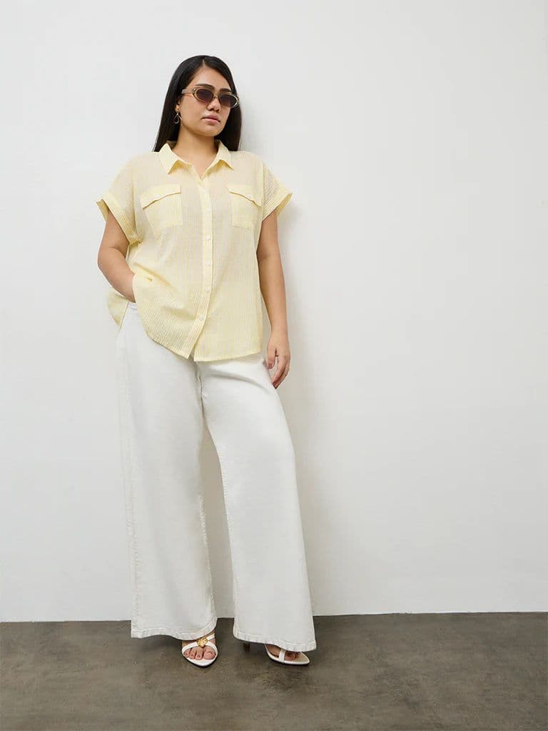 Gia Yellow Striped Cotton Shirt — photo 2