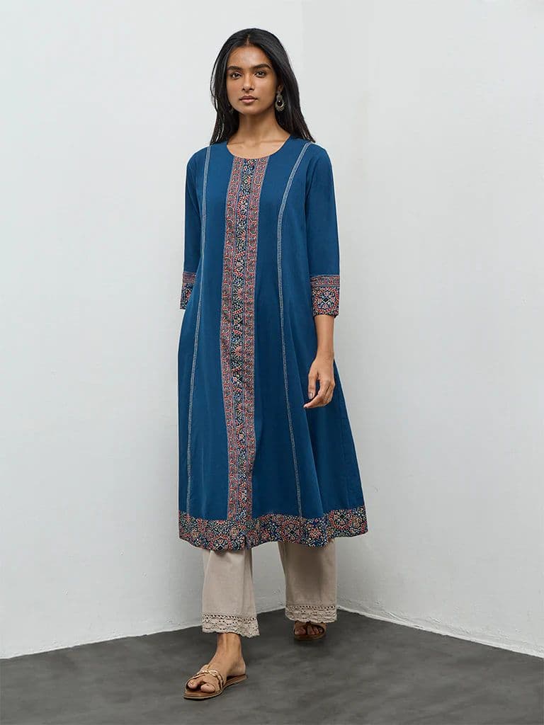 Utsa Indigo Printed Cotton A-Line Kurta — photo 2