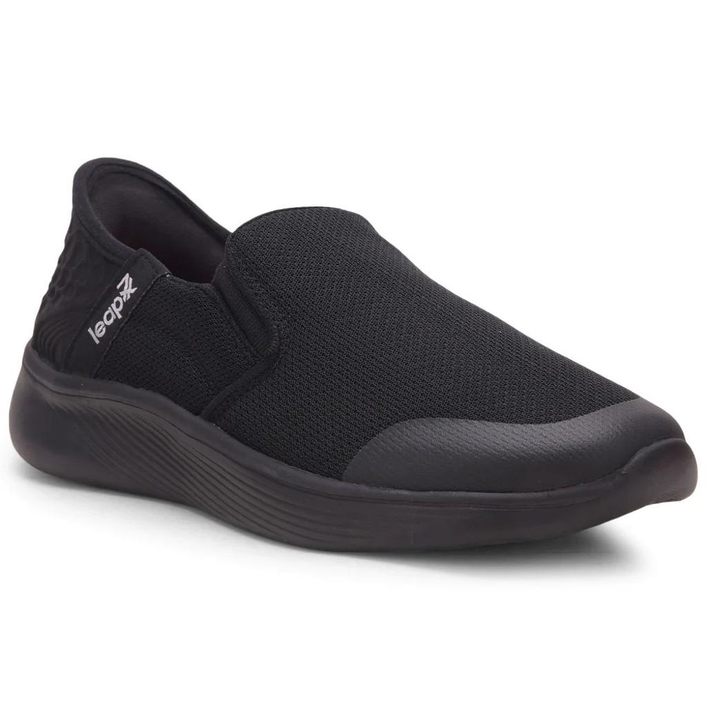 Leap7x Black Sports Non Lacing Walking Shoes For Men EZZAR-1 By Liberty