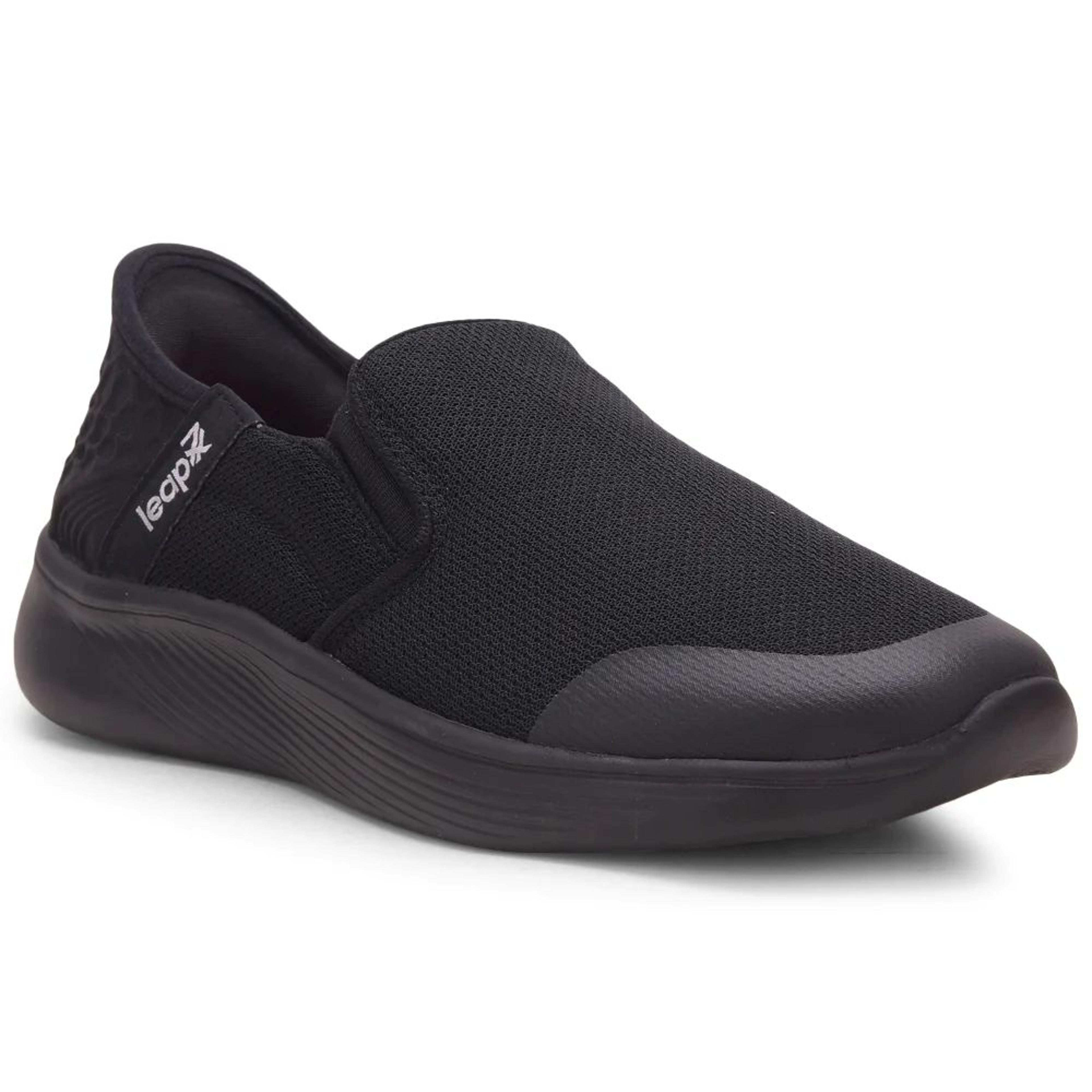 Leap7x Black Sports Non Lacing Walking Shoes For Men EZZAR-1 By Liberty