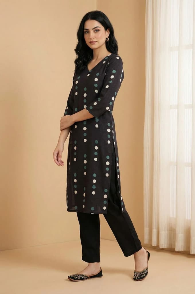 Black Polka Dots Straight Kurta — photo 6