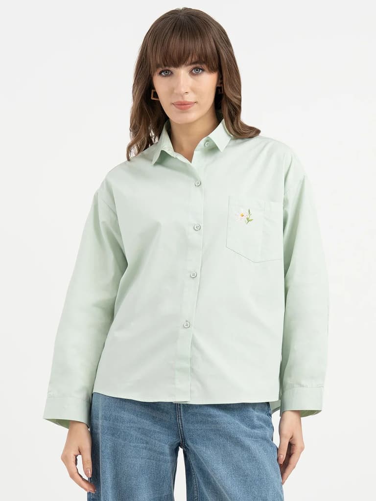 Shirts for Women in Pastel Green | Graphic Full Sleeve Shirt — XS/S / Pastel Green