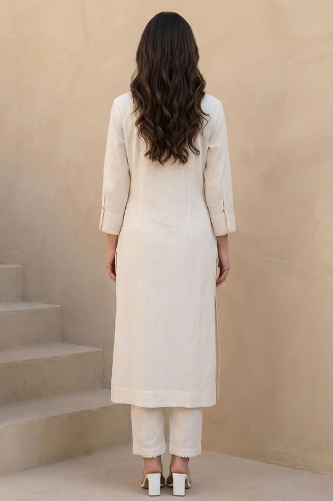 Beige Solid Rayon Straight Kurta — photo 5