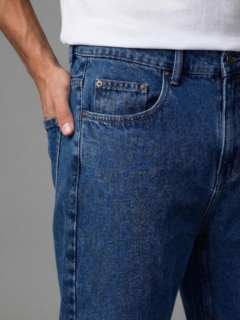 Men's Blue Relaxed Fit Washed Denim Jeans Non-Stretchable — photo 6