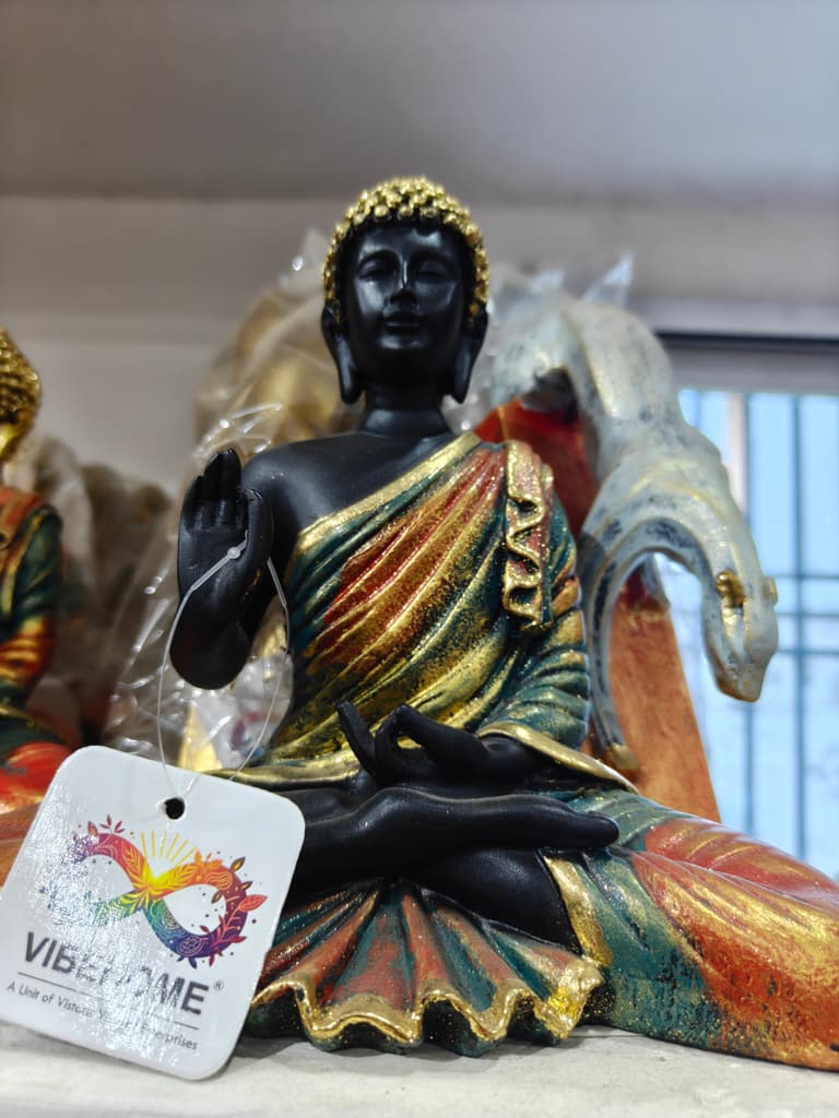 Black Buddha Statue | Gold Trim | Meditation Aid | Yoga