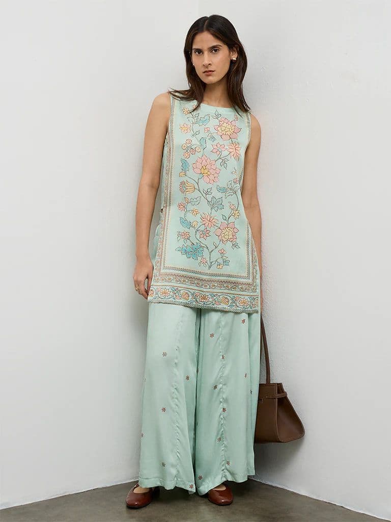 Zuba Aqua Floral Printed Straight Kurta — photo 2