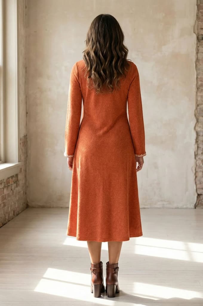 Orange Embroidered A-line Winter Dress — photo 4