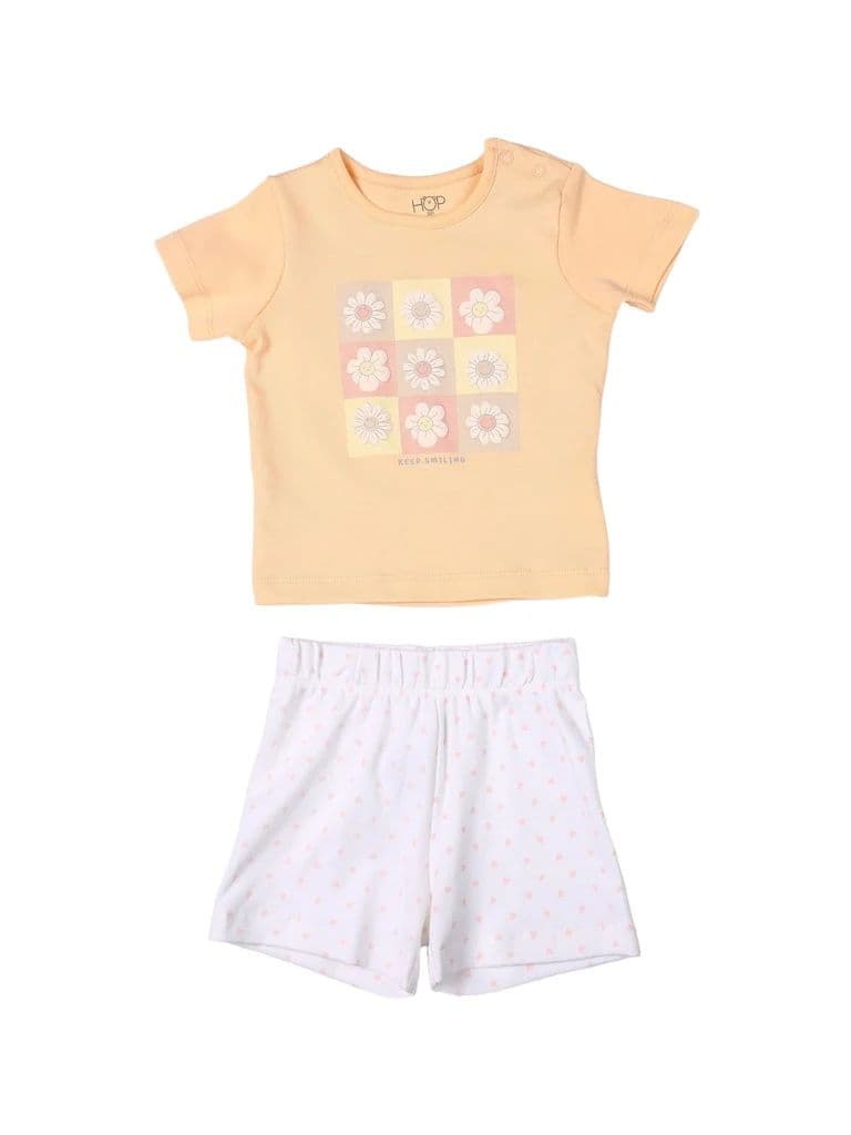 HOP Baby Boys Peach Printed Cotton T-Shirt and Shorts Set — photo 2