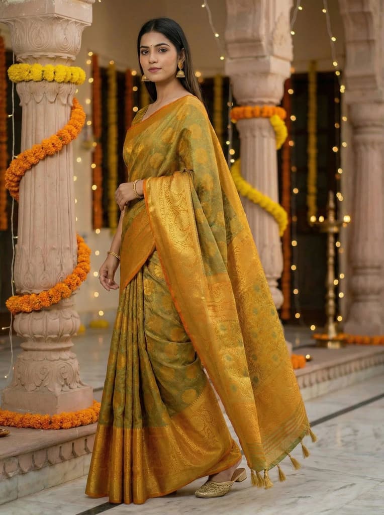 MIMOSA Women's Woven Design Kanjivaram Style Art Silk Saree with Blouse Piece - Mustard ( SA00003142MSFREE ) — photo 3