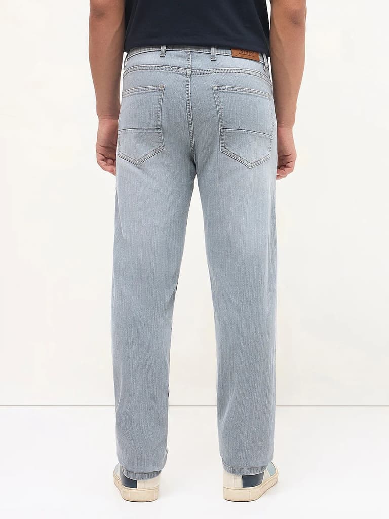 Men's Light Grey Straight Fit Washed Denim Jeans Stretchable — photo 3