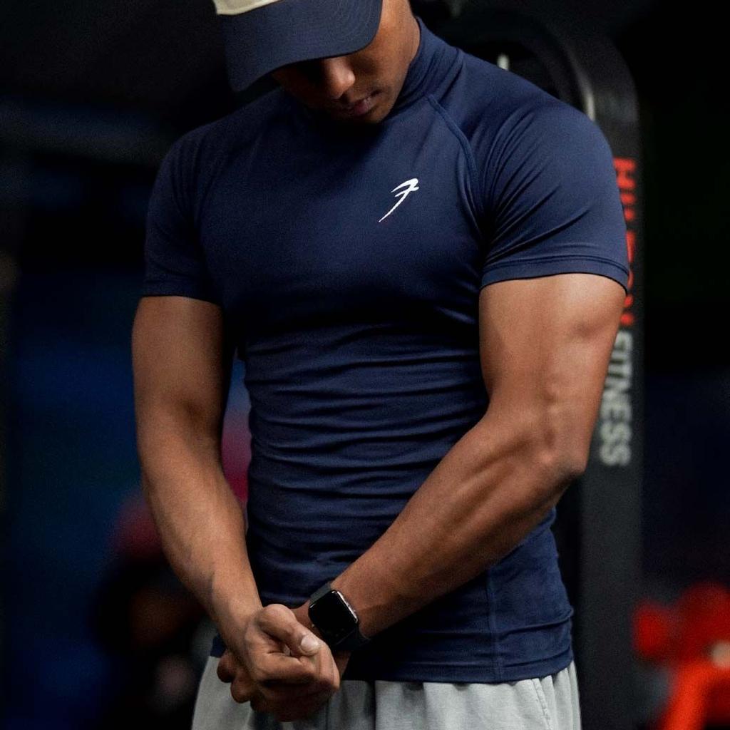 High Neck Compression T-shirt Navy