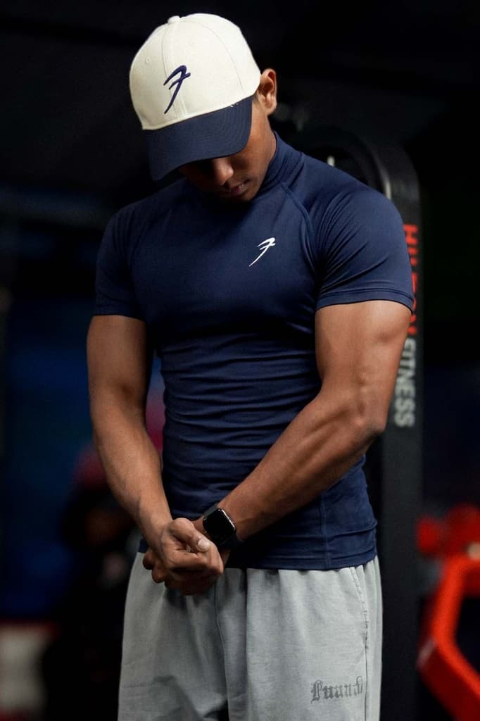 High Neck Compression T-shirt Navy — S