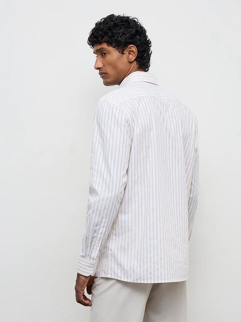WES Formals Beige Striped Slim-Fit Cotton Shirt — photo 4