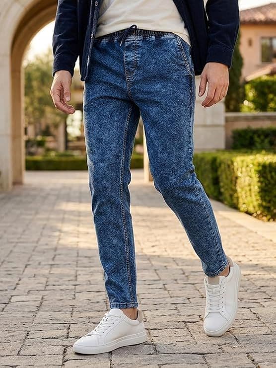Men's Dark Blue Regular Fit Washed Jogger Jeans Stretchable — 28 / Dark Blue