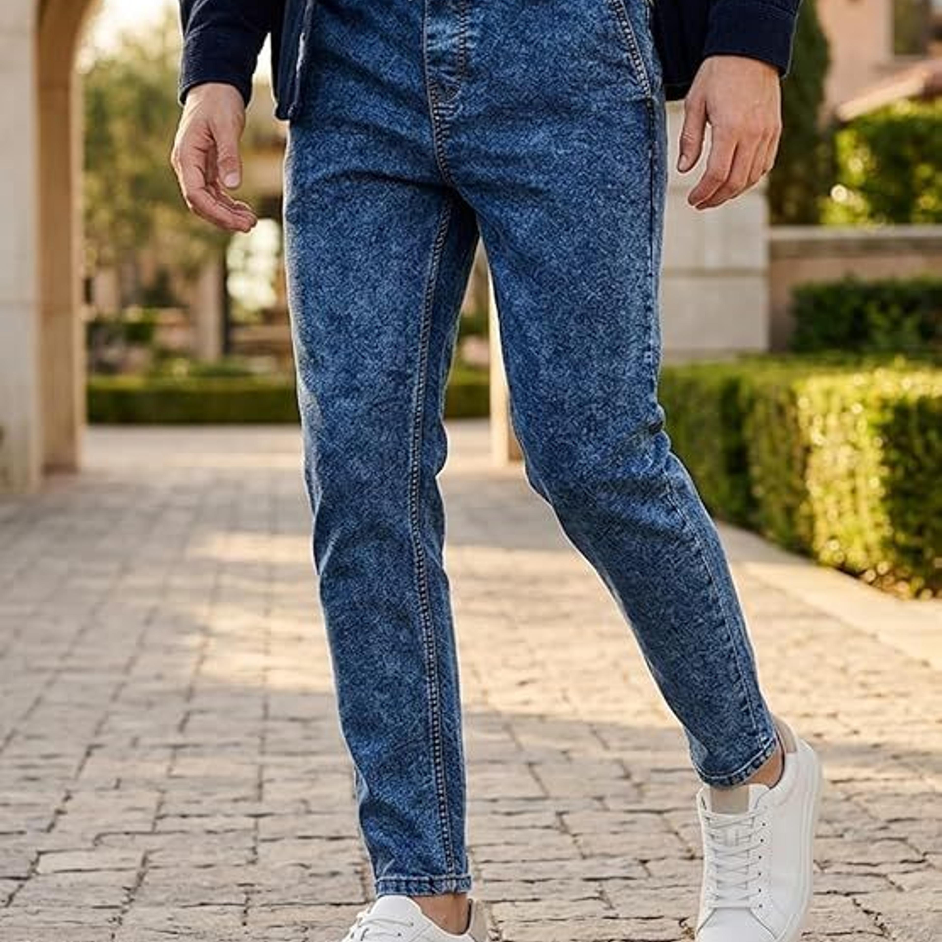 Men's Dark Blue Regular Fit Washed Jogger Jeans Stretchable