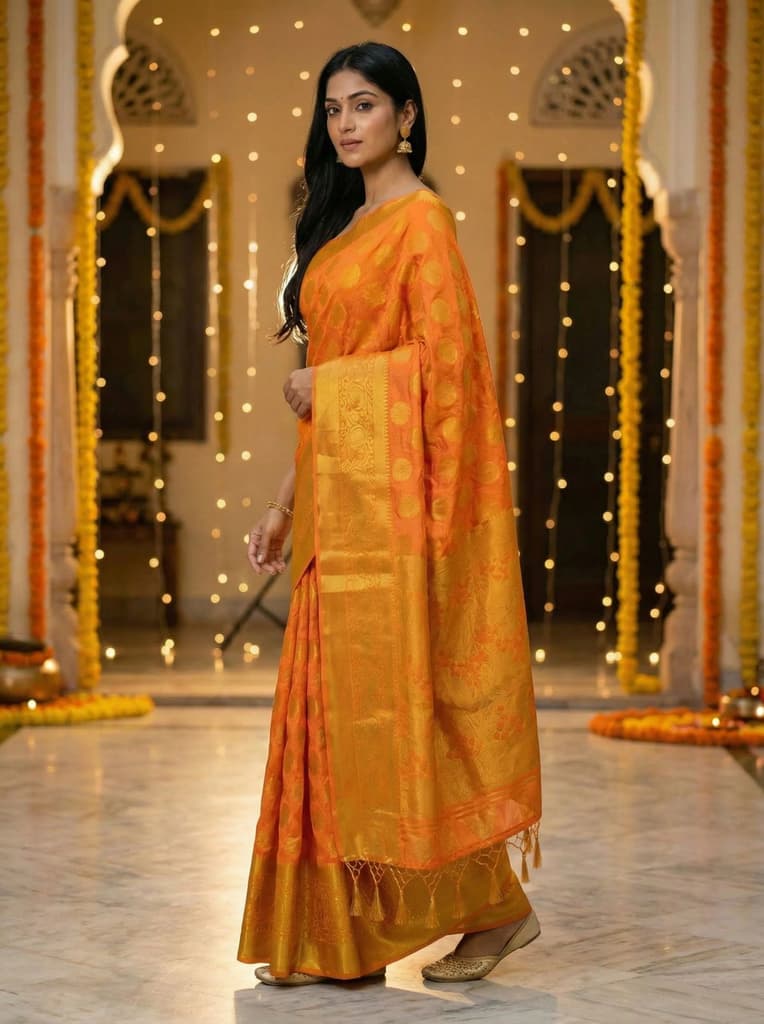 MIMOSA Women's Woven Design Kanjivaram Style Art Silk Saree with Blouse Piece - Gold ( SA00003146GDFREE ) — photo 2