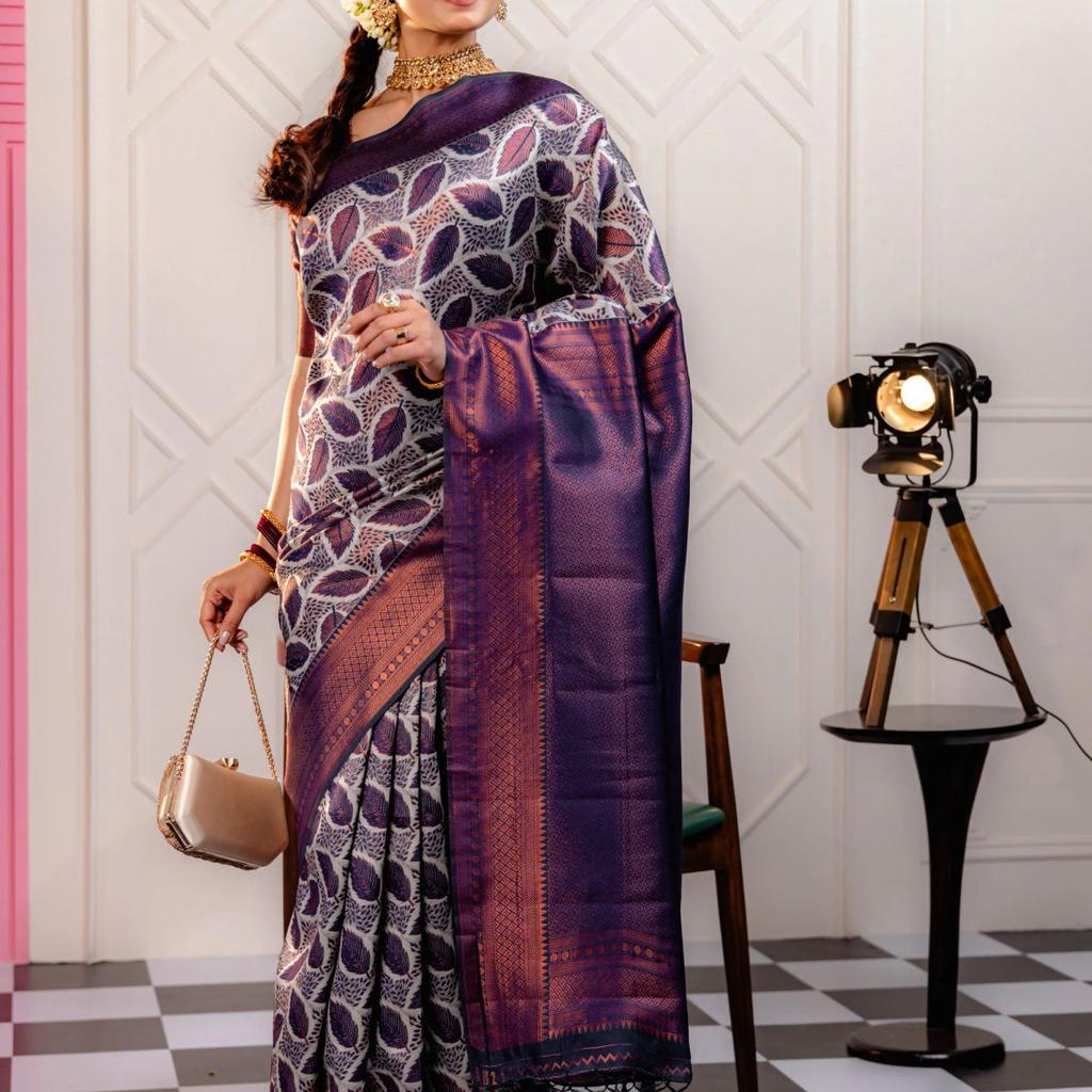 Mimosa Women's Woven Design Kanjivaram Style Art Silk Saree With Blouse Piece : SA00001776GYFREE