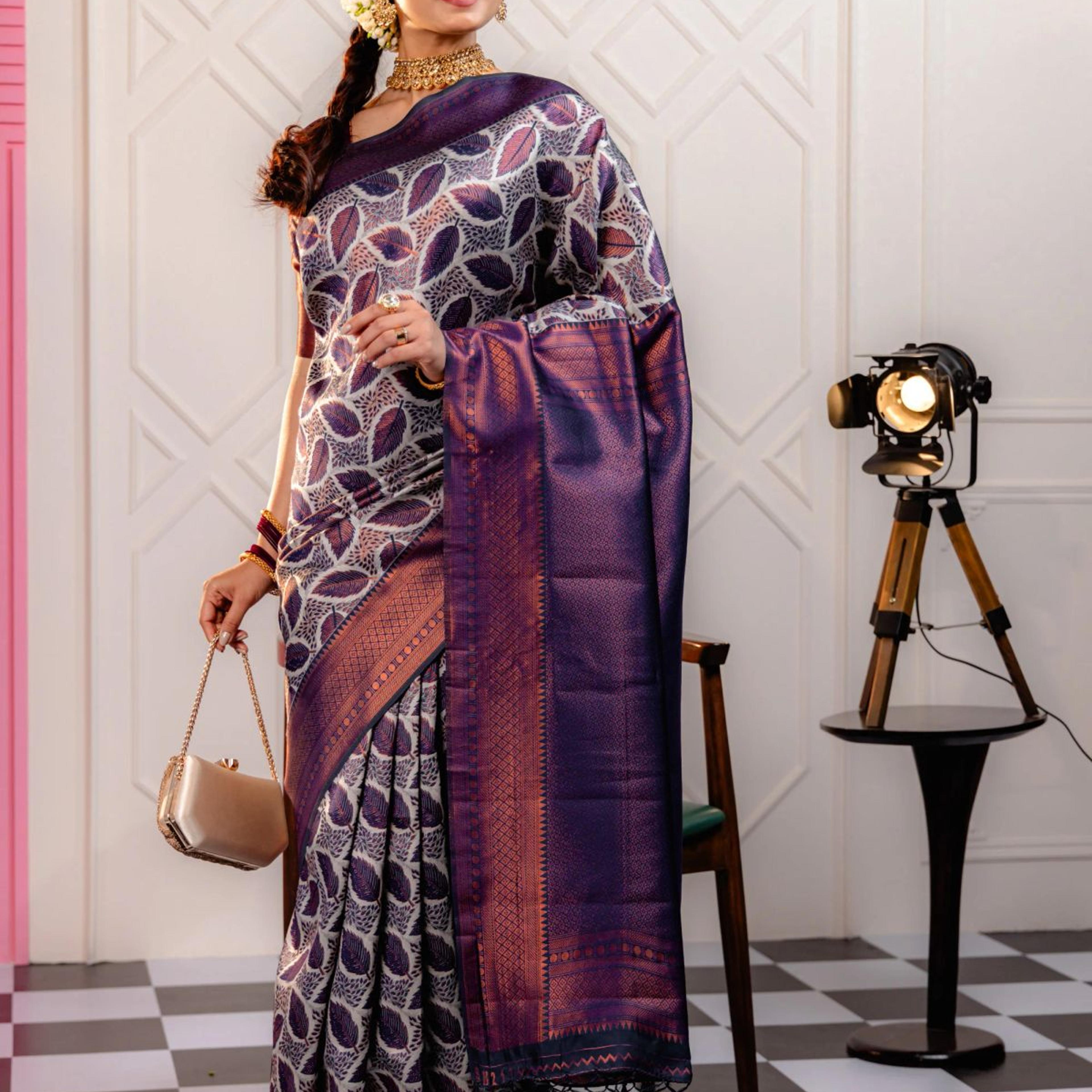 Mimosa Women's Woven Design Kanjivaram Style Art Silk Saree With Blouse Piece : SA00001776GYFREE