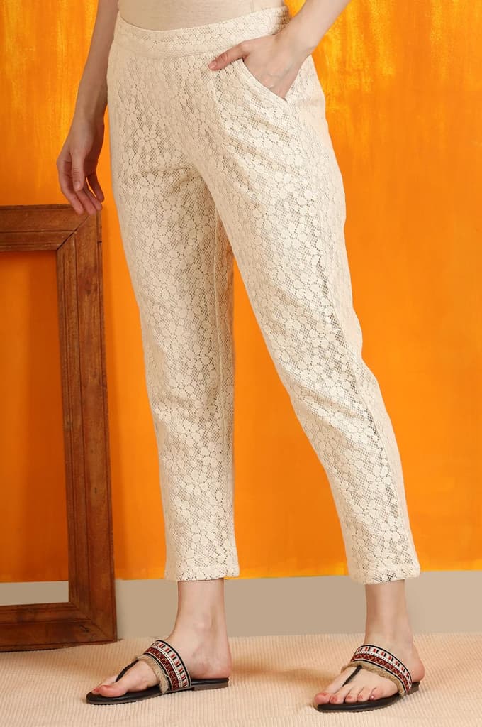 Off-White Cotton Lace Trouser Pants — photo 3