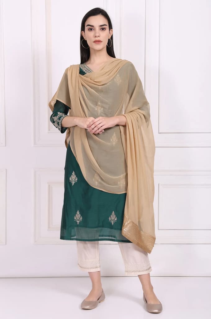 Gold Solid Sequined Chiffon Dupatta — photo 2
