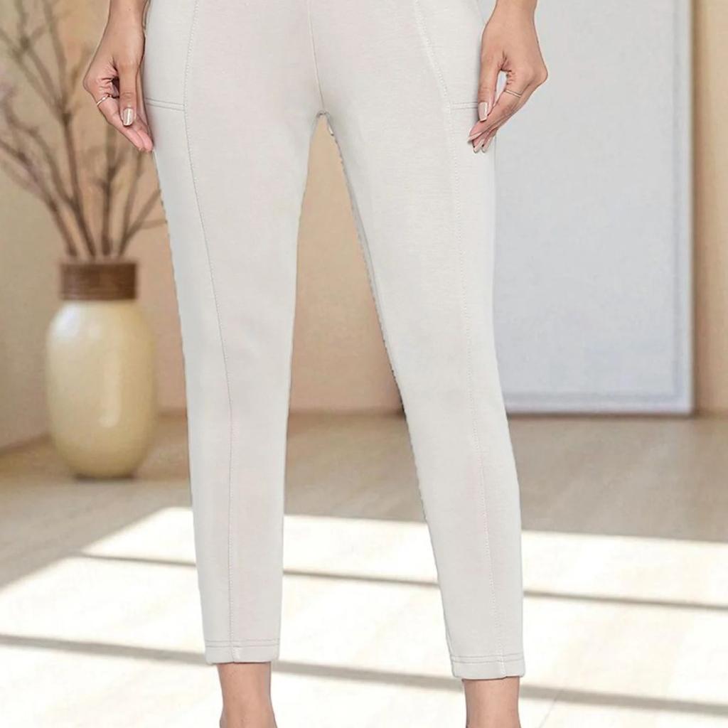 Tan Solid Mid Rise Tights in Calf Length