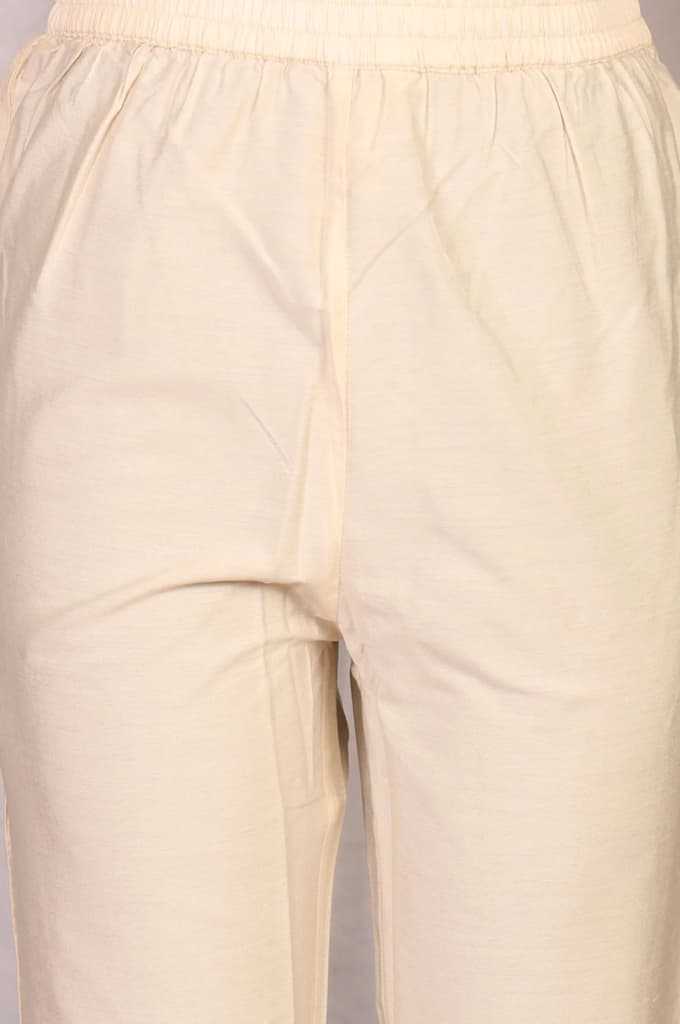 Off White Zari Work Jacquard Anarkali Kurta with Straight Pants and Dupatta Set — photo 5