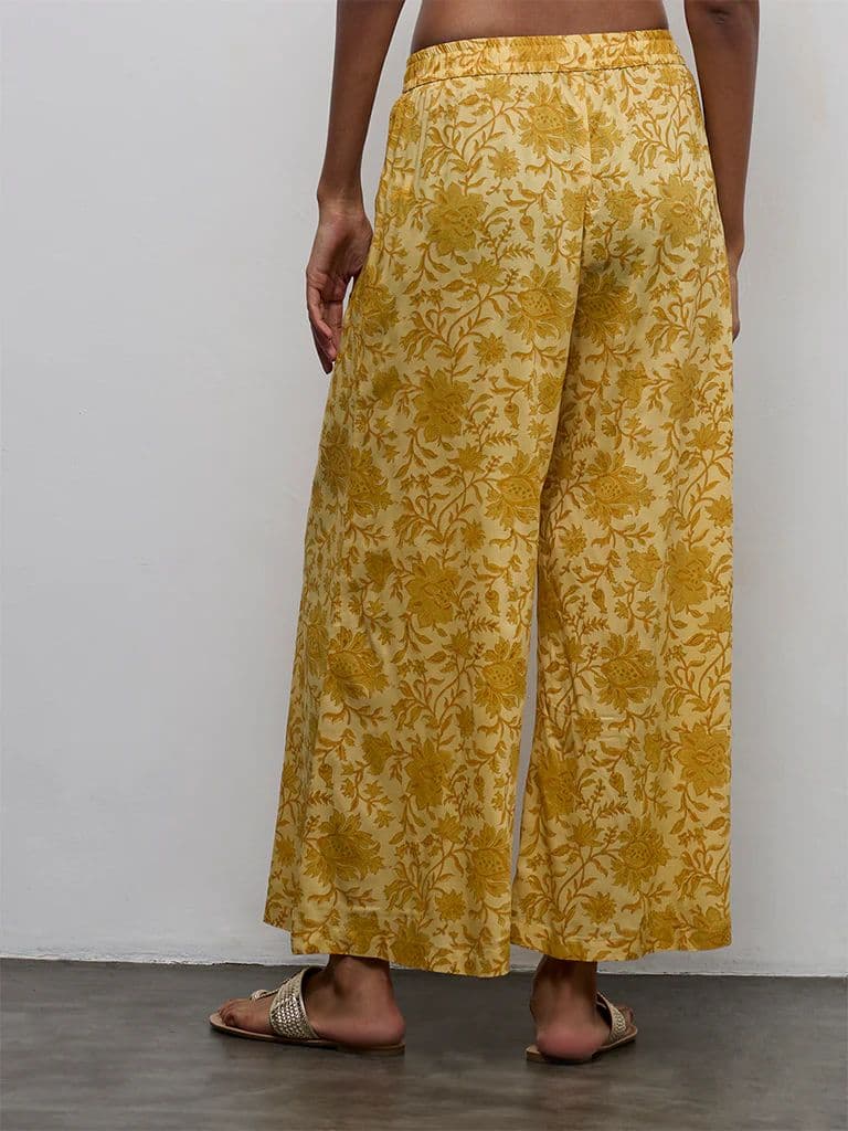 Zuba Yellow Floral Printed Palazzos — photo 4