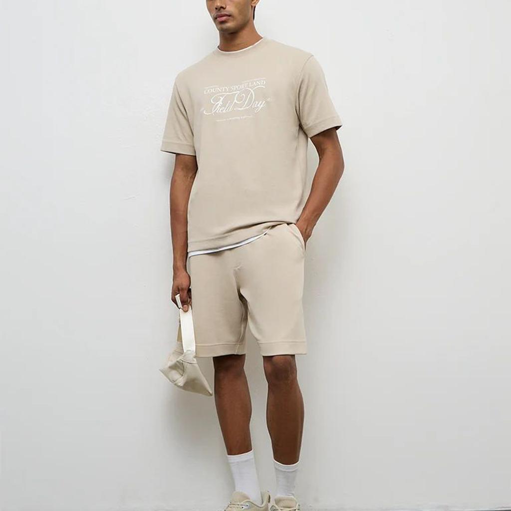 Nuoflexx Beige Text Printed Relaxed-Fit Cotton-Blend T-Shirt