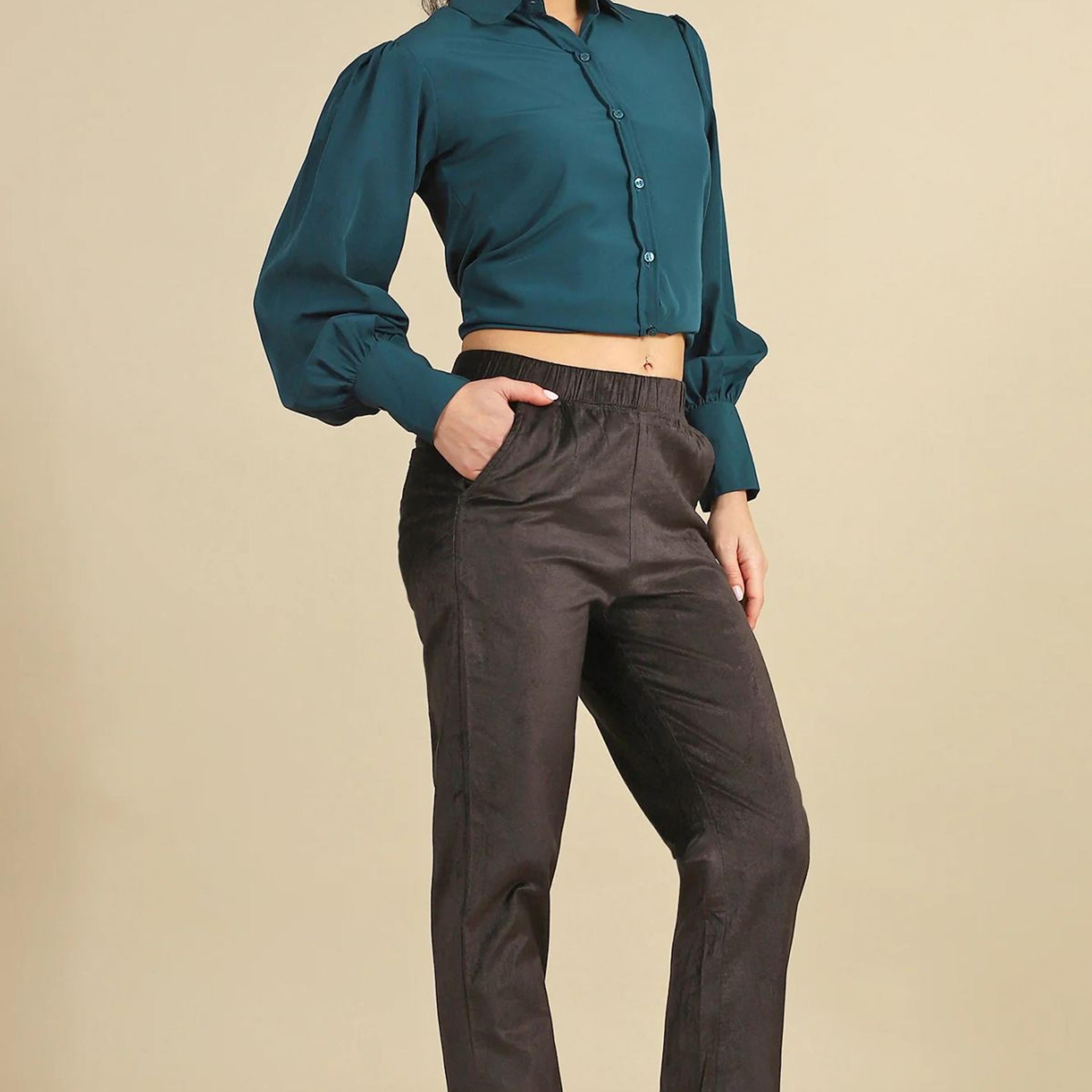 Grey Solid Straight Pants