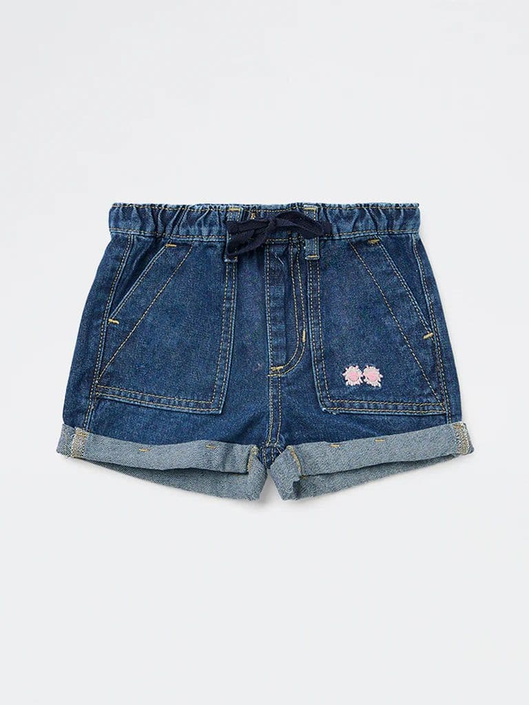 HOP Kids Girls Dark Blue High-Rise Denim Shorts — photo 3