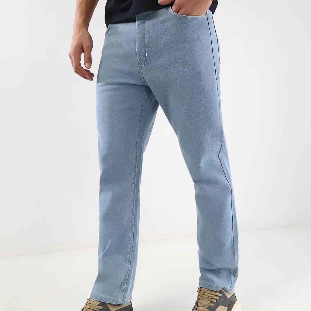 Men's Ice Blue Straight Fit Washed Jeans Stretchable