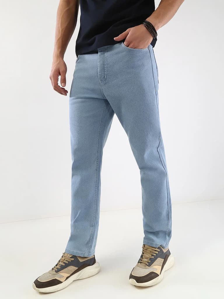 Men's Ice Blue Straight Fit Washed Jeans Stretchable — 28 / Ice Blue