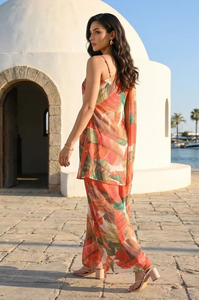 Multicolor Tropical Floral Printed Georgette Kurta with Pants Co-ord Set — photo 5