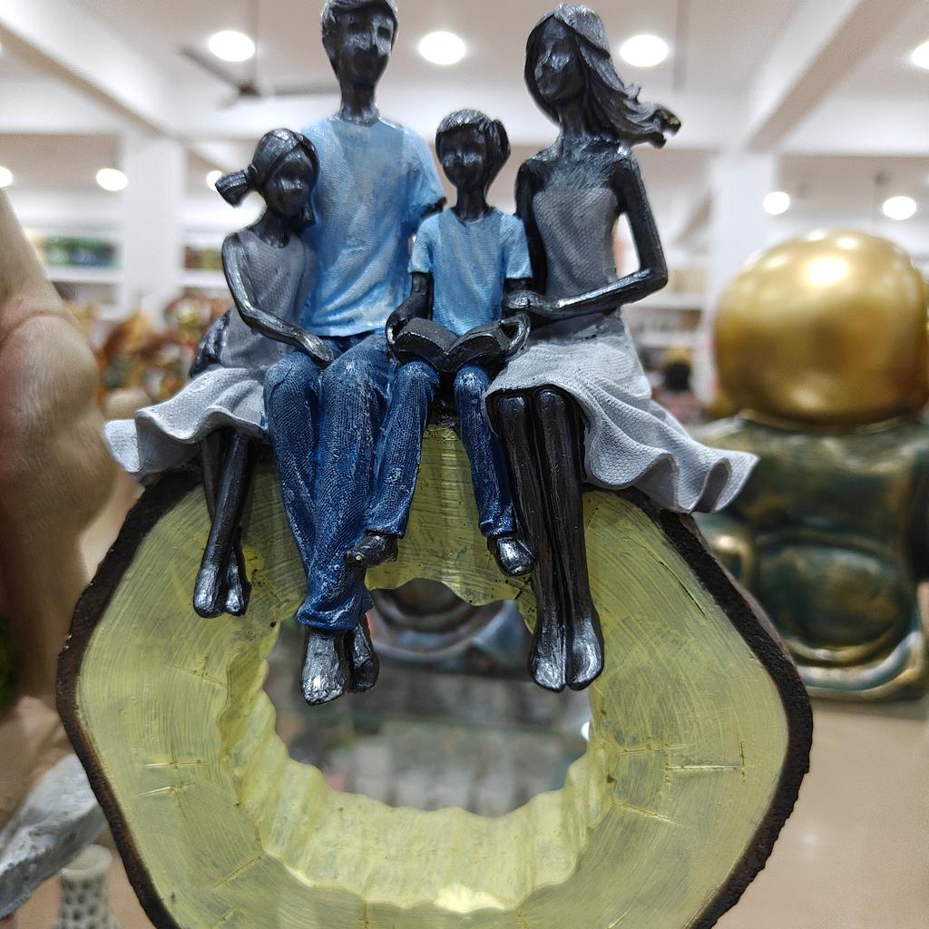 Statue of a Family Sitting on a Log | Wooden | Brown