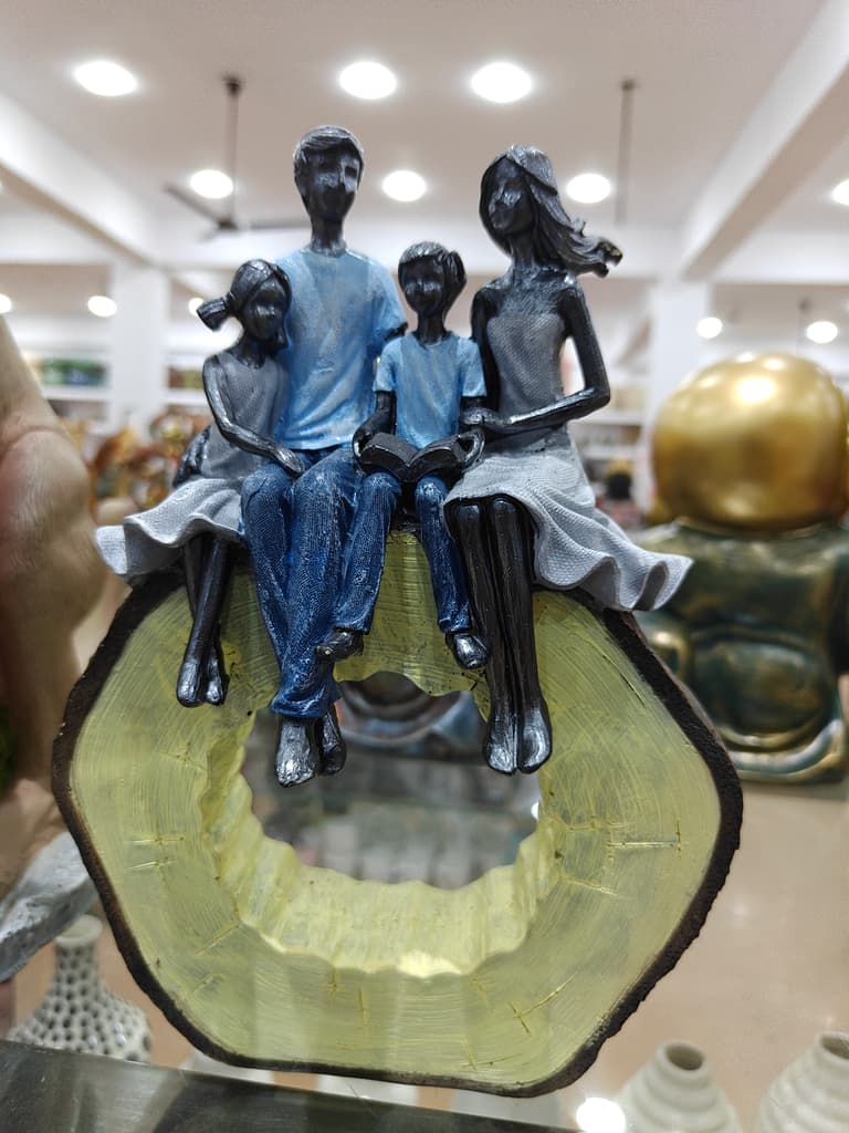 Statue of a Family Sitting on a Log | Wooden | Brown