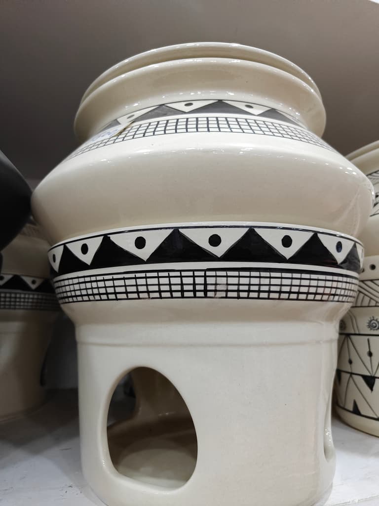Vase with Designs | Ceramic | White | Decorative