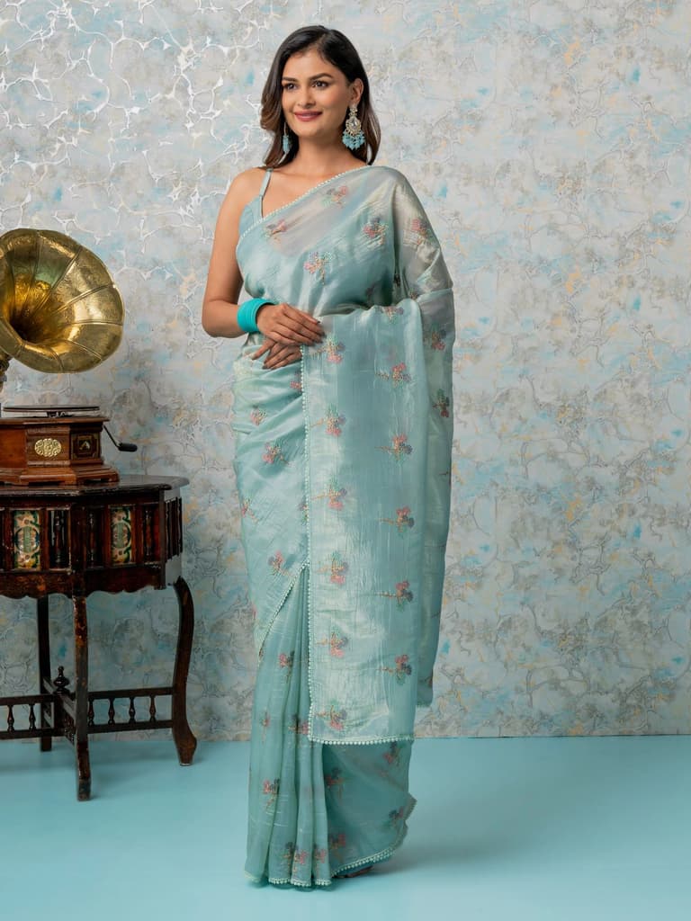 Mimosa Women's Woven Design Banarasi Style Tissue Crush Saree With Blouse Piece : SA00001884SFFREE — photo 3