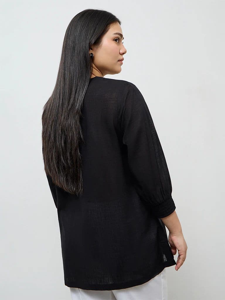 Diza Black Embroidered Cotton Tunic — photo 4