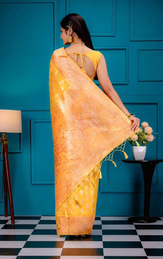 Mimosa Women's Woven Design Banarasi Style Art Silk Saree With Blouse Piece : SA00001804GDFREE — photo 6